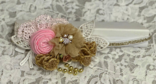 Gold Sparkle Headband with Pearls, Flowers