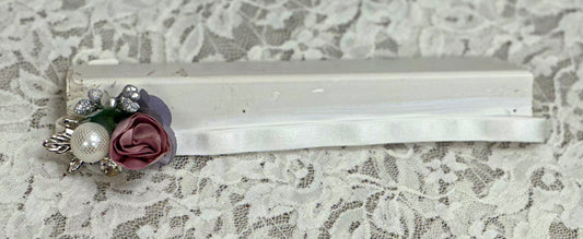 White Thin Headband with Pearl, Rosette