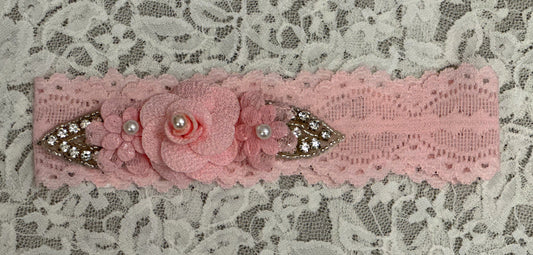 Pink Lace Headband with Flowers
