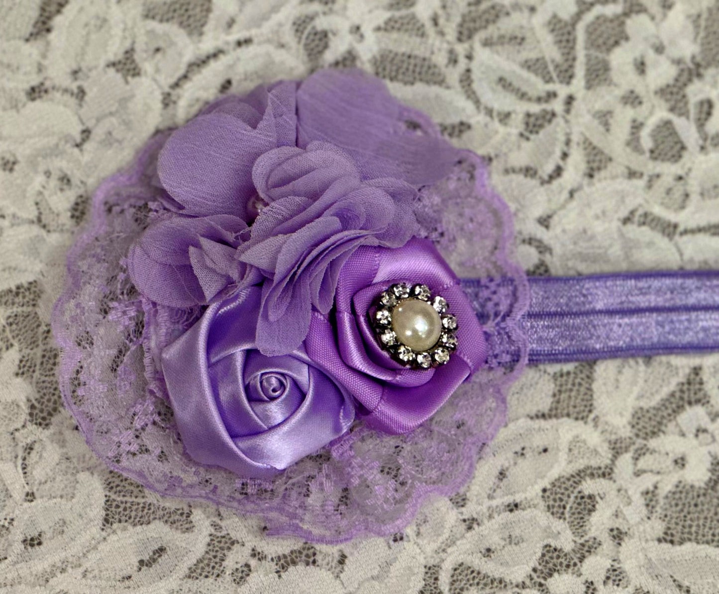 Lilac Headband with Flowers, Lace