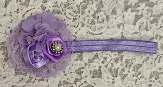Lilac Headband with Flowers, Lace