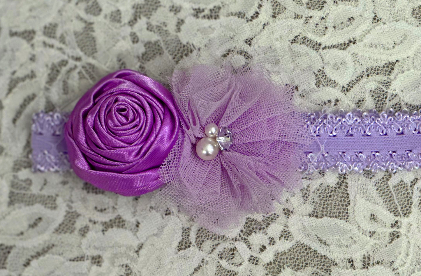 Lilac lace Headband with Flowers