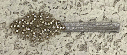 Silver Headband with Rhinestone Applique