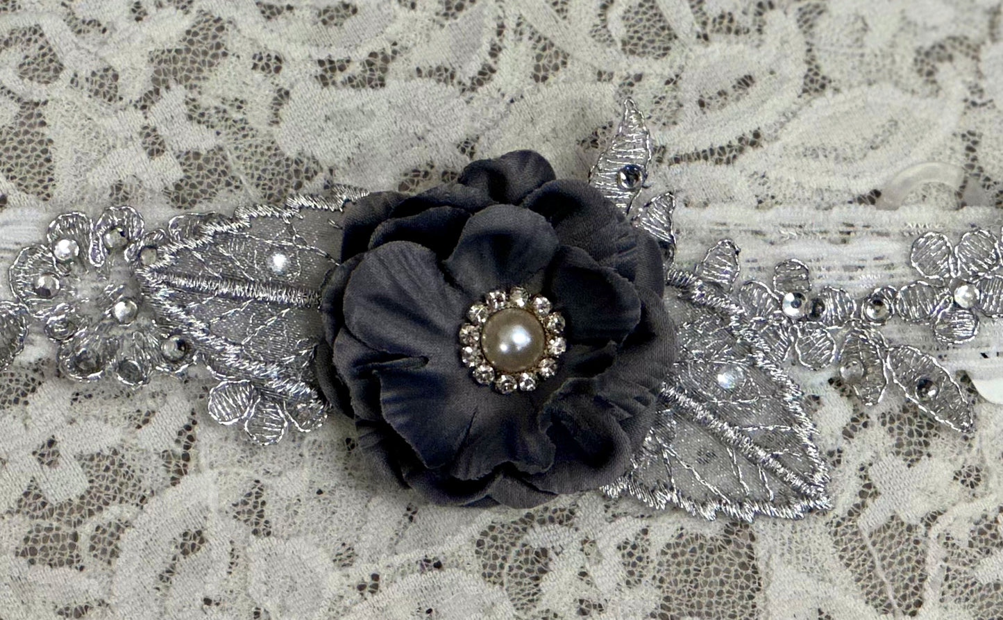 White Lace Headband with Flowers, Applique