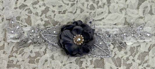 White Lace Headband with Flowers, Applique