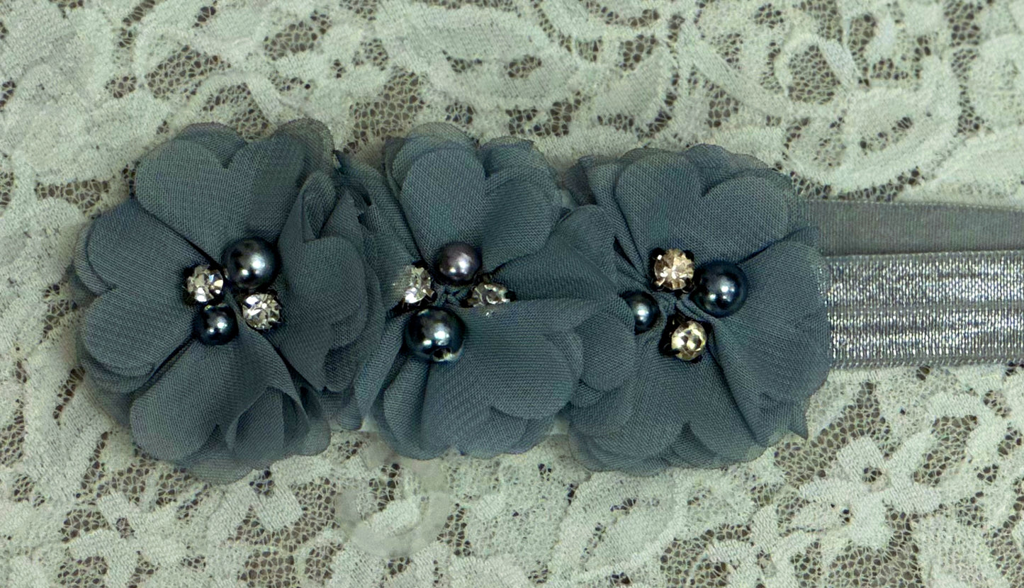 Silver Headband with Flowers