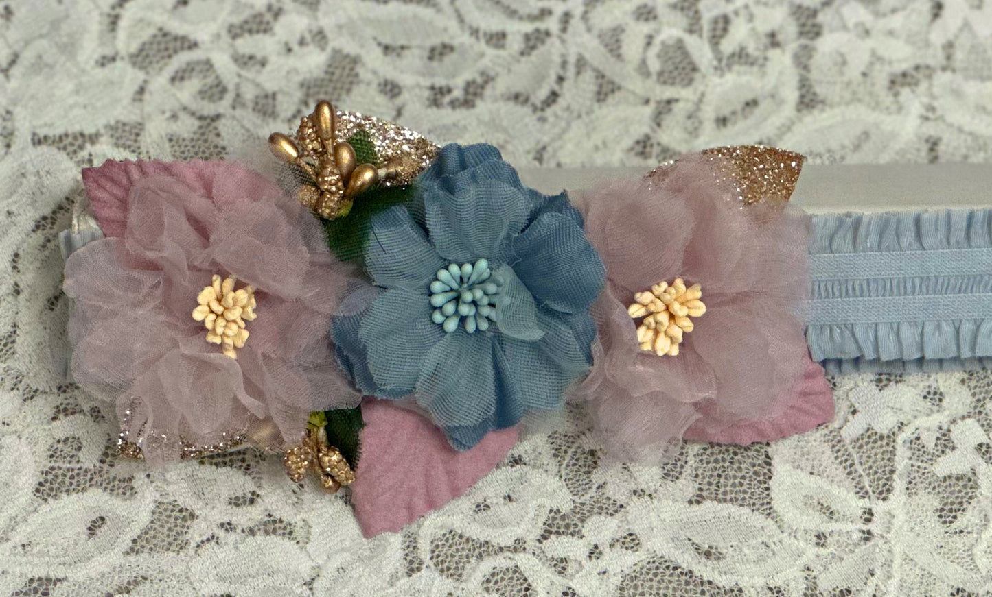 Blue Headband with Flowers