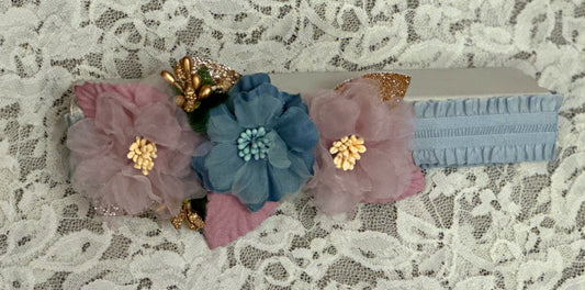 Blue Headband with Flowers