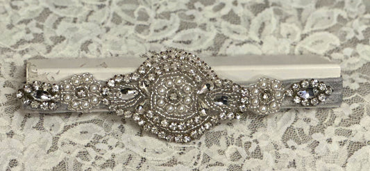Silver Headband with Rhinestone Applique