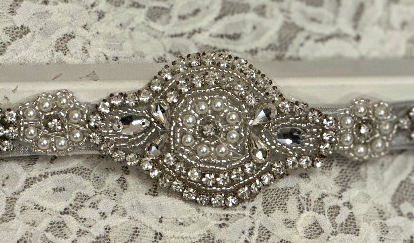 Silver Headband with Rhinestone Applique