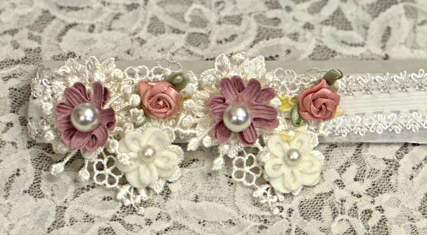 White Lace Headband with Floral Applique