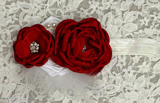 Red Headband with Flowers, Feather