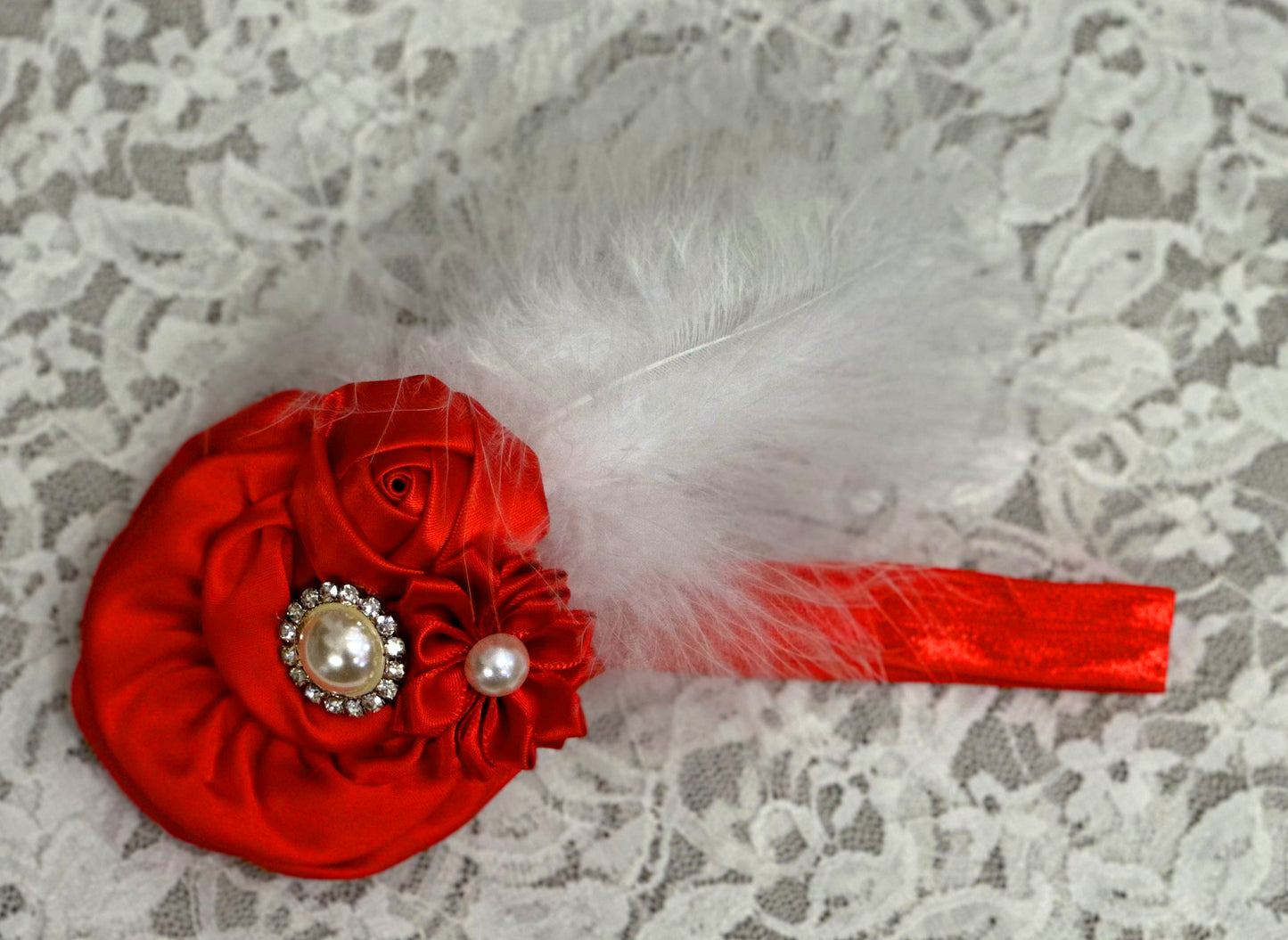 Red Headband with Flowers, Feathers