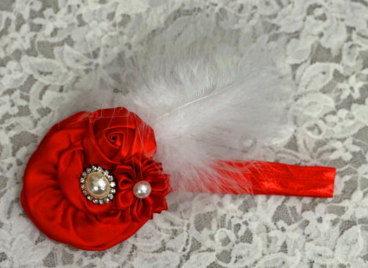 Red Headband with Flowers, Feathers