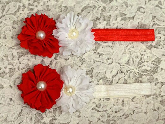 Red/White Headband with Flowers