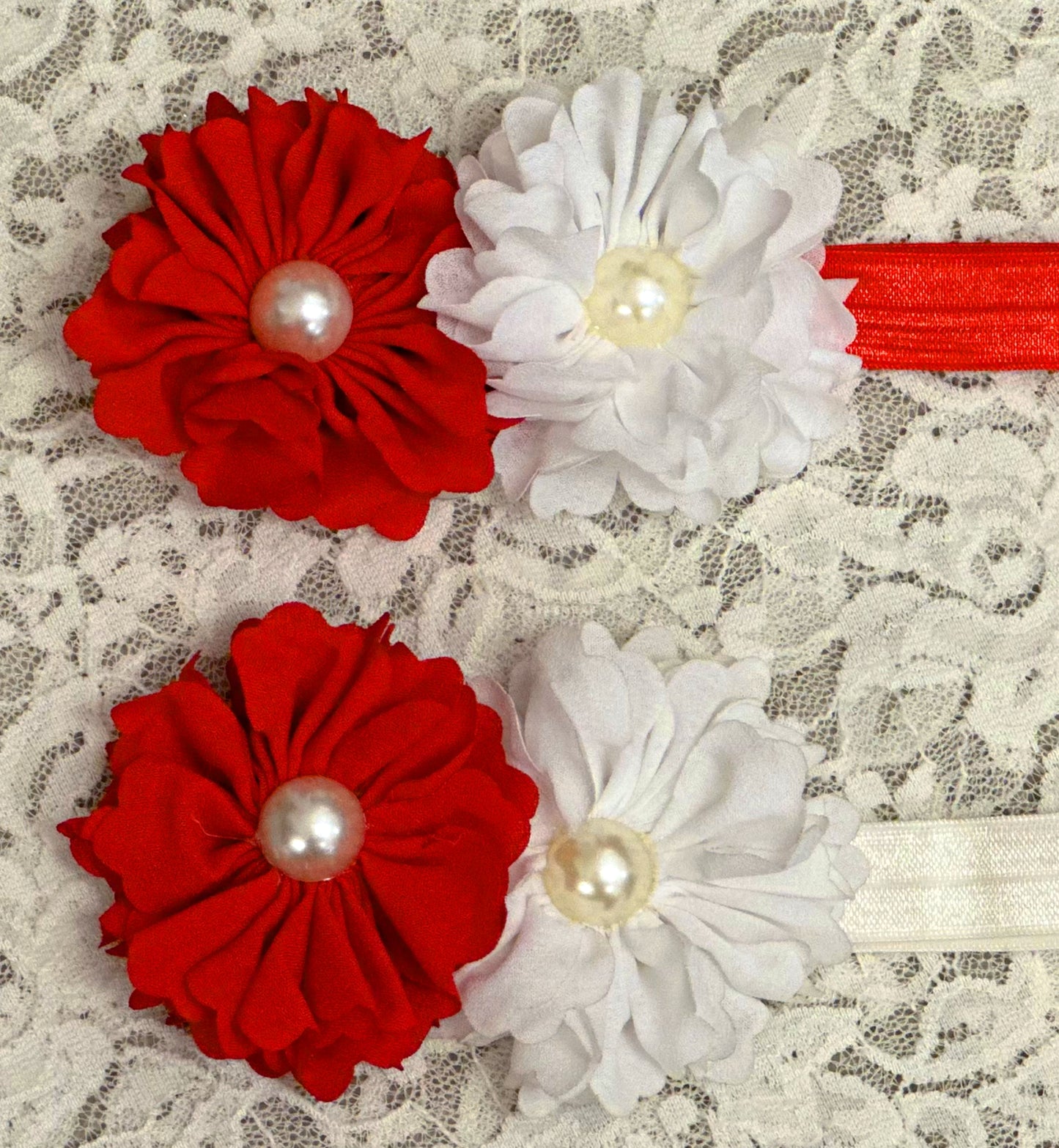 Red/White Headband with Flowers