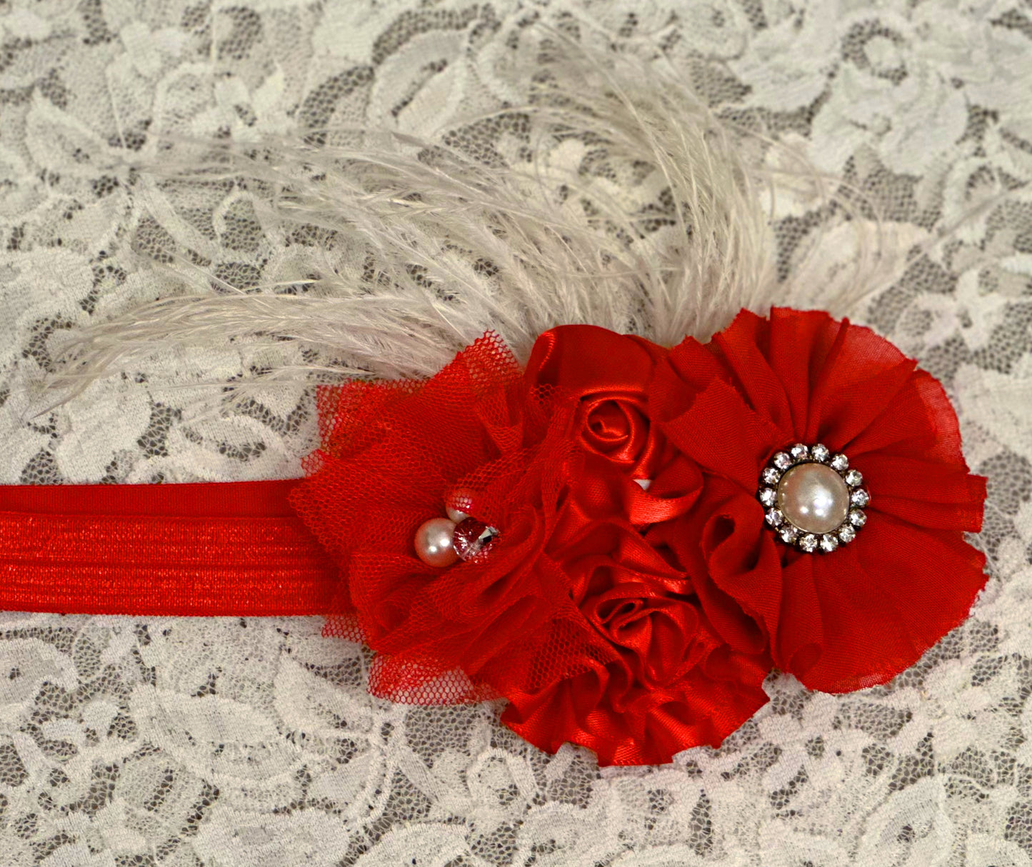 Red Headband with Flowers, Feathers