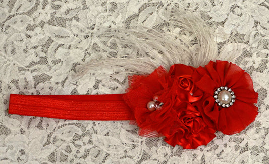 Red Headband with Flowers, Feathers