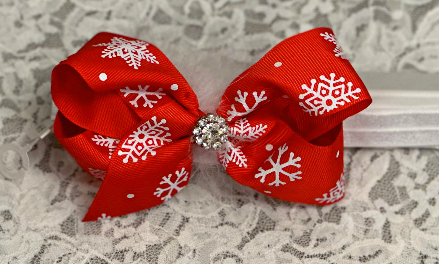 White Headband with Snowflake Bow