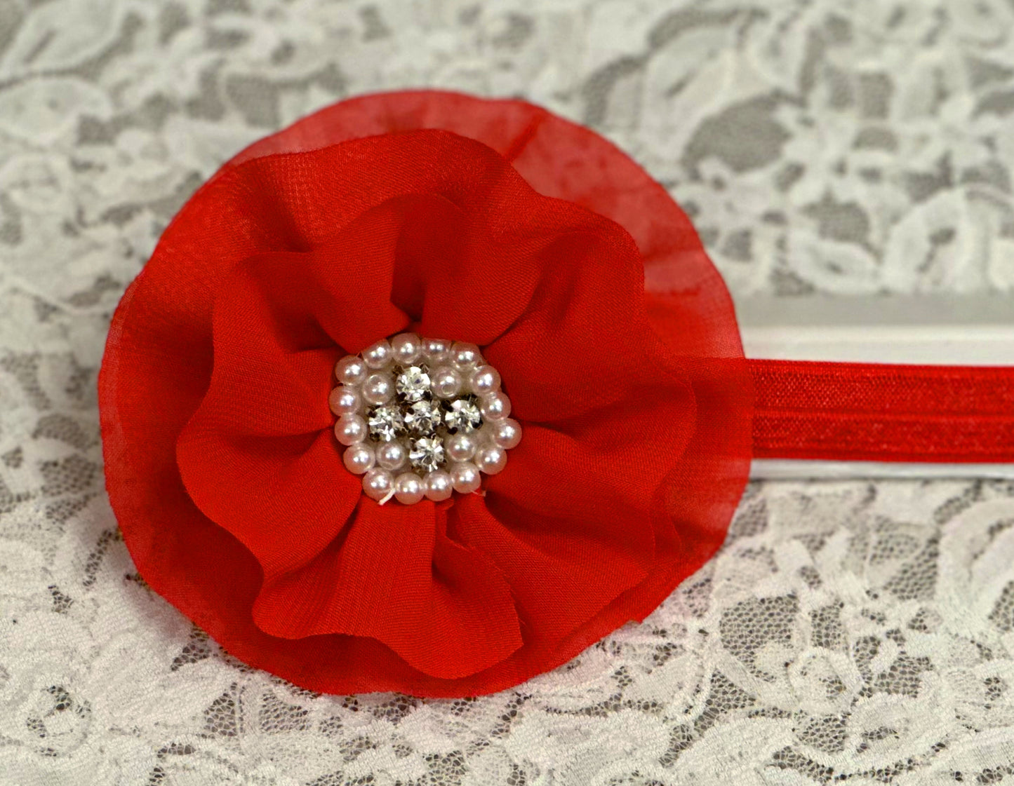 Red Headband with Chiffon Flowers