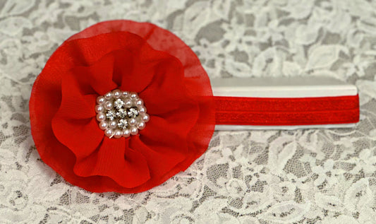 Red Headband with Chiffon Flowers