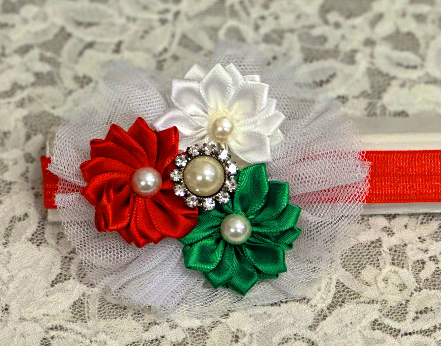 Red Headband with Satin Flowers