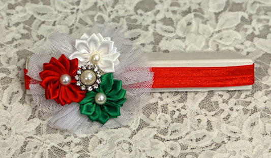 Red Headband with Satin Flowers