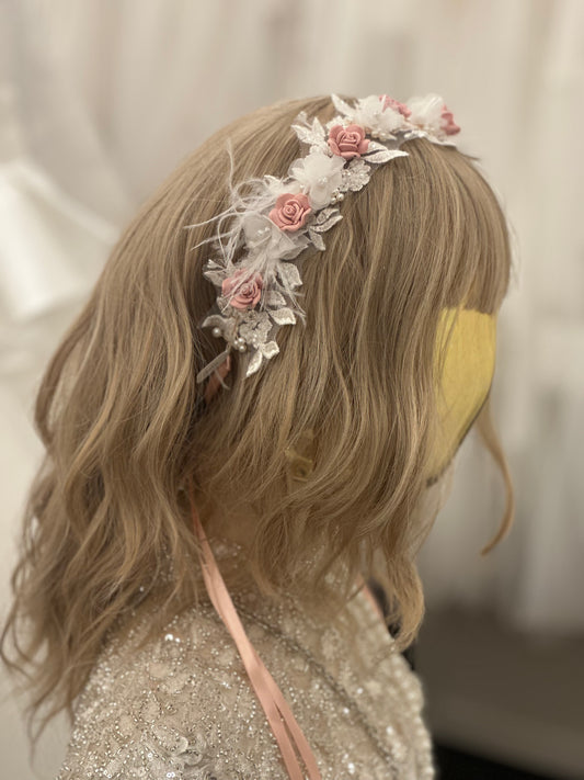 Pink Roses, Applique Headpiece