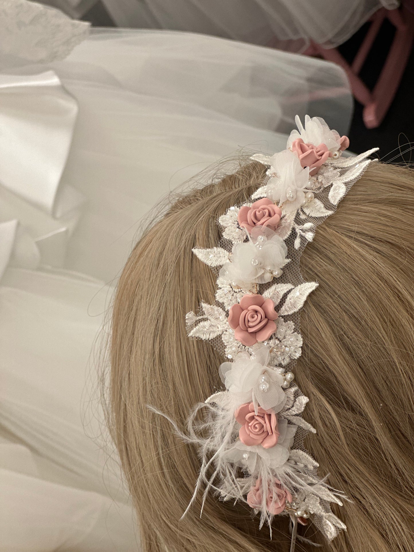 Pink Roses, Applique Headpiece