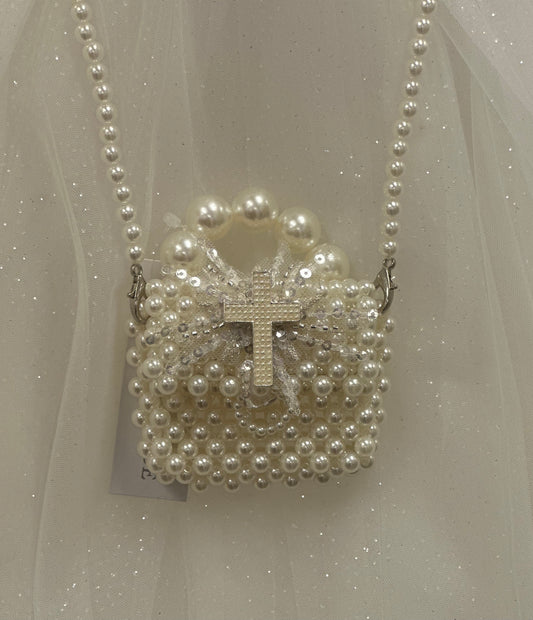 Beaded Pearl Purse with Cross