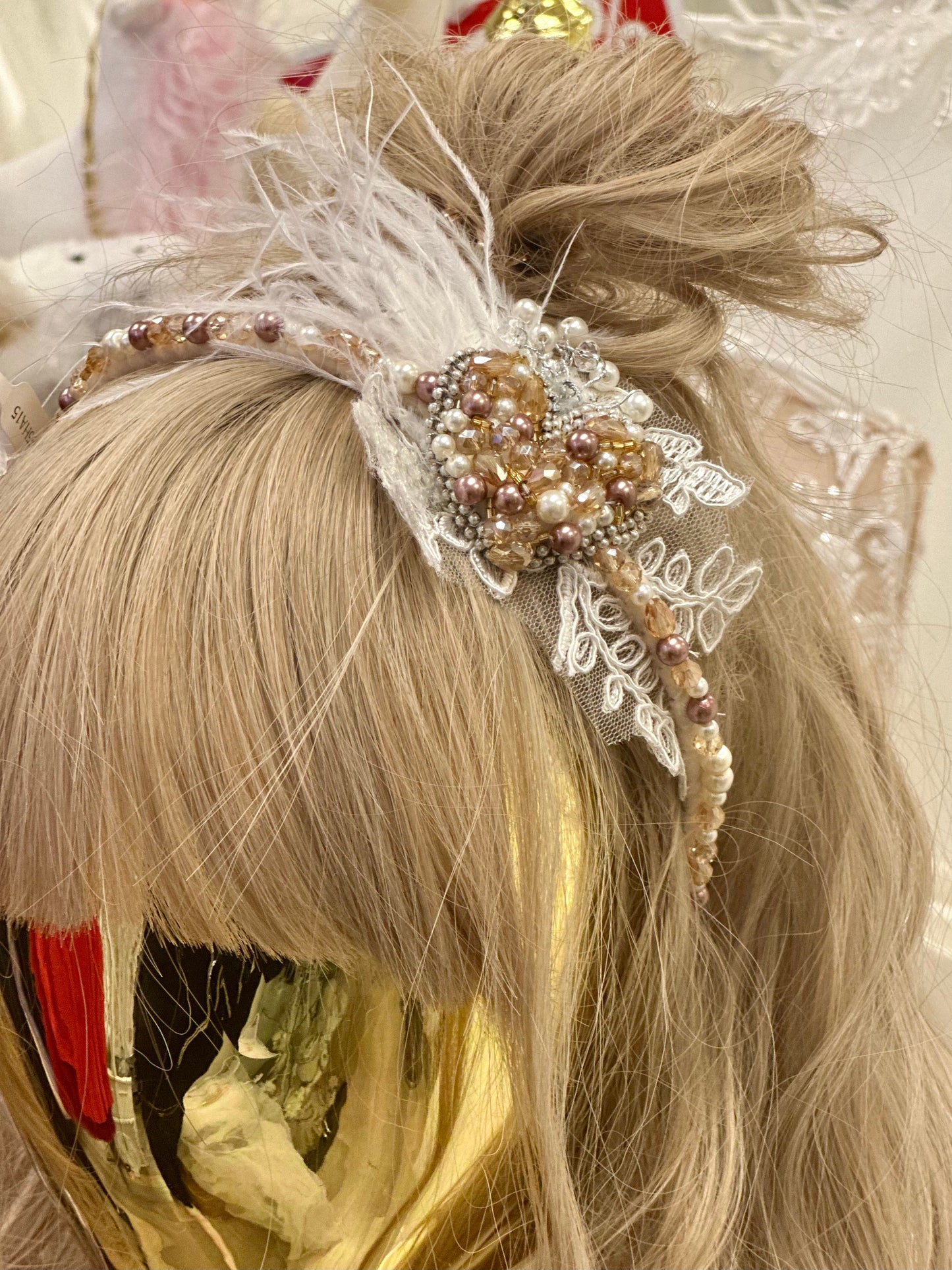 AB Beaded Crystal Headband w/Heart