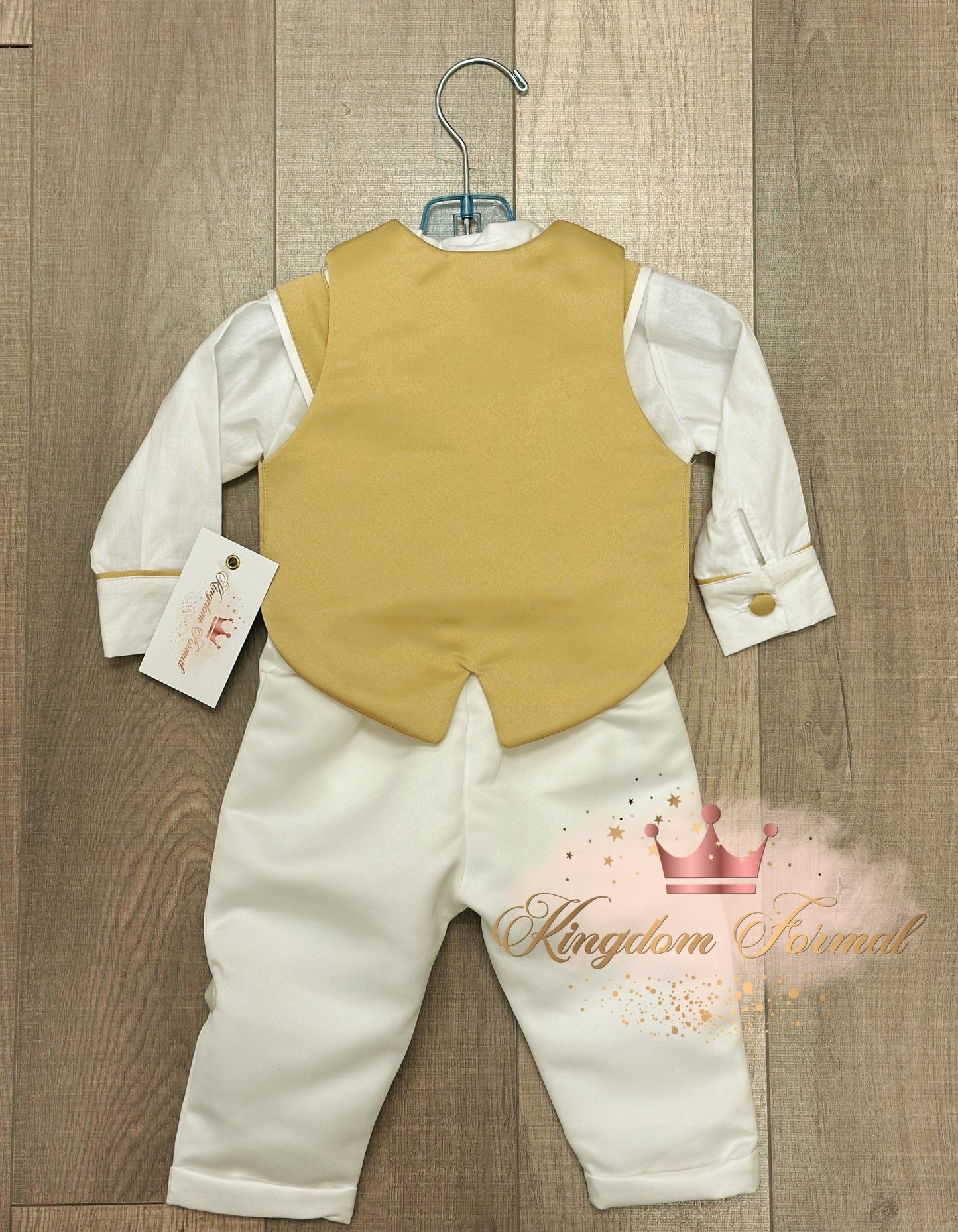Infant 4pc Satin Pants Set White w/Gold