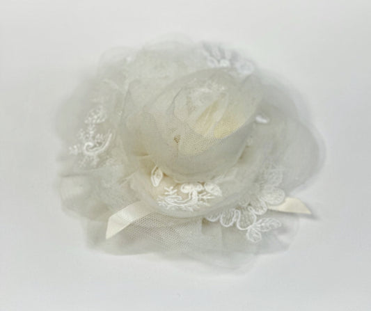 Ivory Mesh/Lace Flower Clip