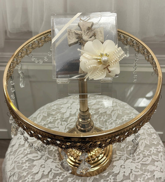 Dove w/Roses Stone Cross Ornament