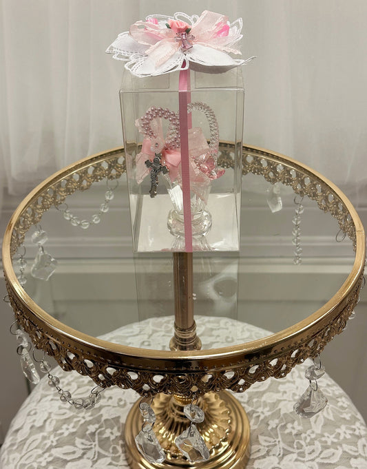 Crystal Pink Basket w/Cross Chalice