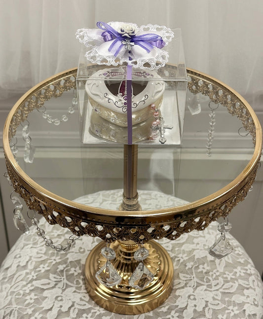 Heart Trinket Box w/Cross, Pink Heart Rosary