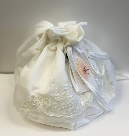 Ivory Satin Pouch w/Embroidery
