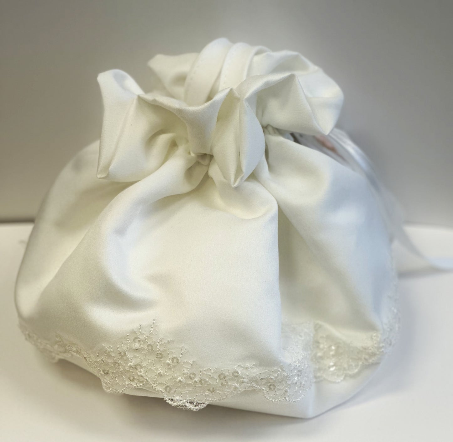 Ivory Satin Pouch w/Embroidery