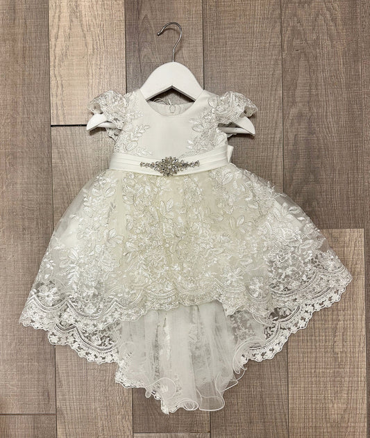 P.Daliana Embroidered Lace/Tulle Hi Low Dress