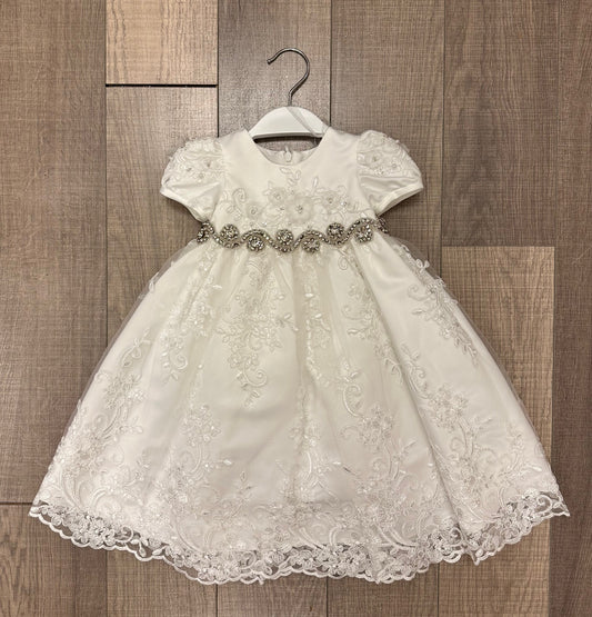 P.Daliana Embroidered Dress w/Floral Applique/Rhinestone Waist