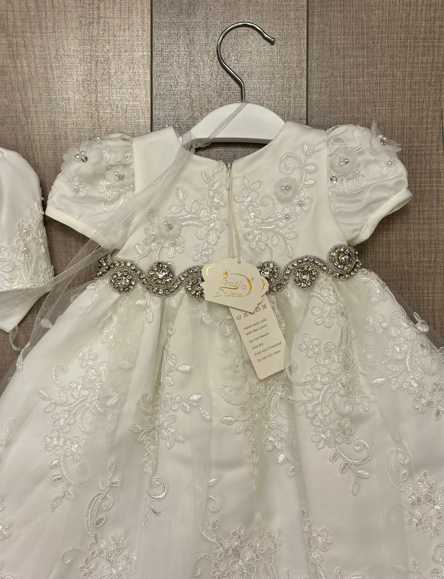 P.Daliana Embroidered Dress w/Floral Applique/Rhinestone Waist