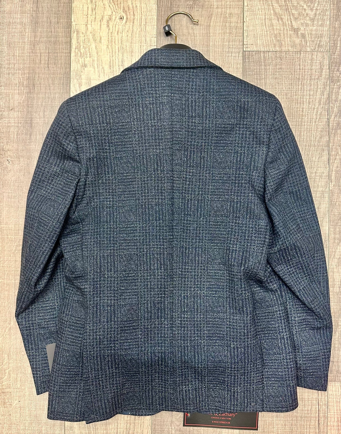 Leo & Zachary Navy/Grey Plaid Stretch Blazer/Pant Set