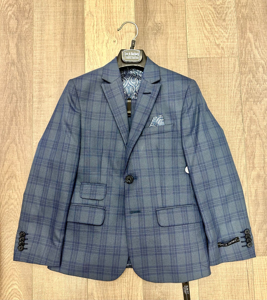 Leo & Zachary Heathered Blue Sharkskin Blazer/Pant Set