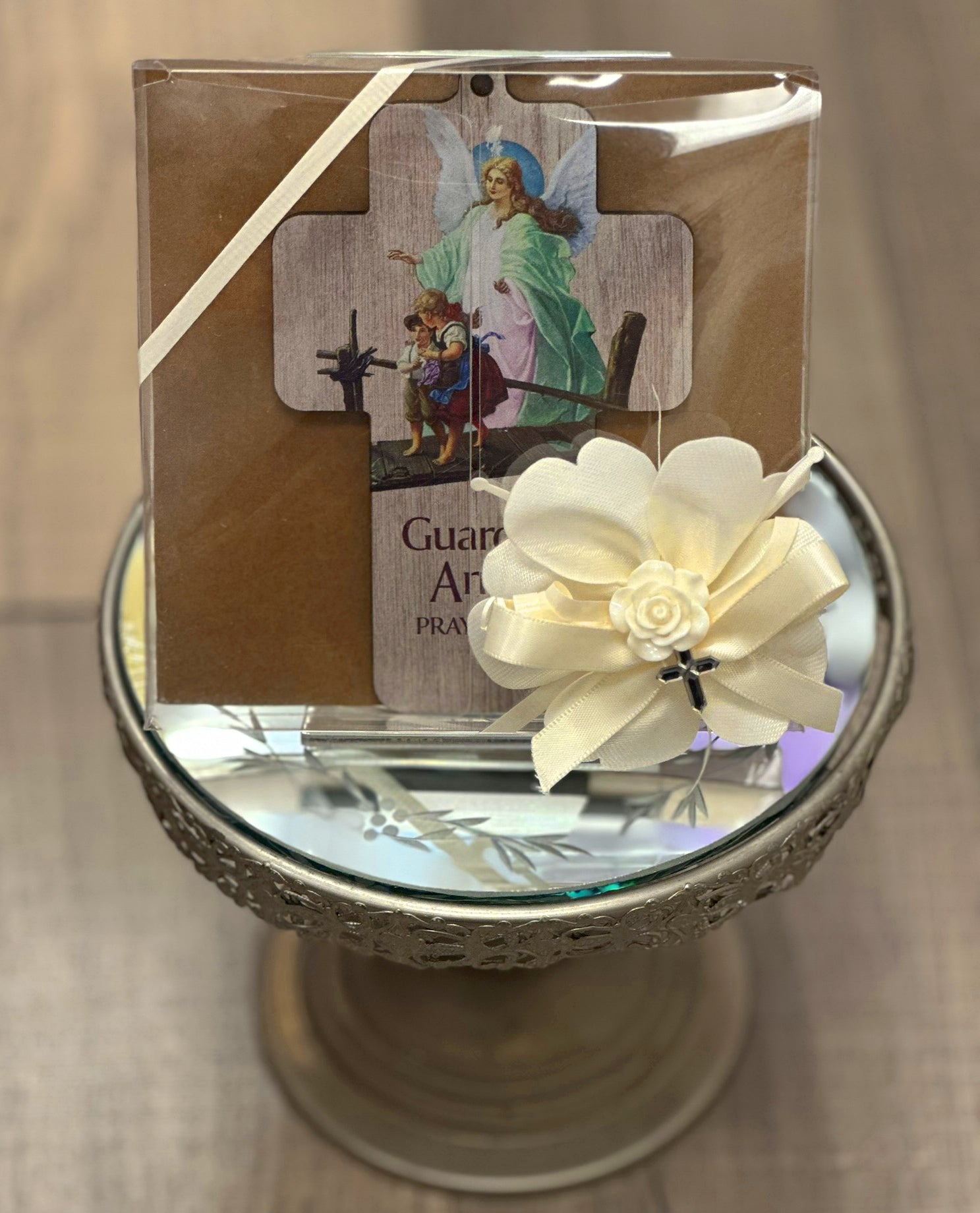 Zuluf Olive Wood Guardian Angel Cross From Bethlehem - Pocket Worry Stone For Stress Relief