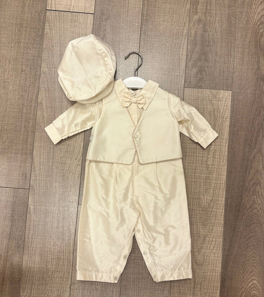 Infant Boys Dupioni Silk Shantung Romper w/Long Sleeves