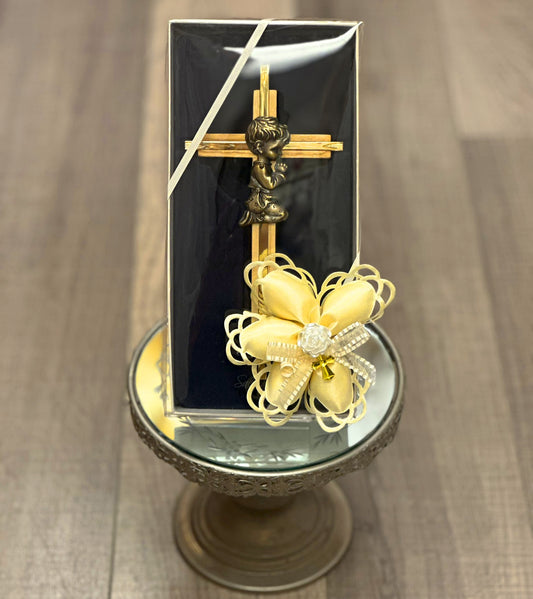 Baby Boy Cross Oak/Brass