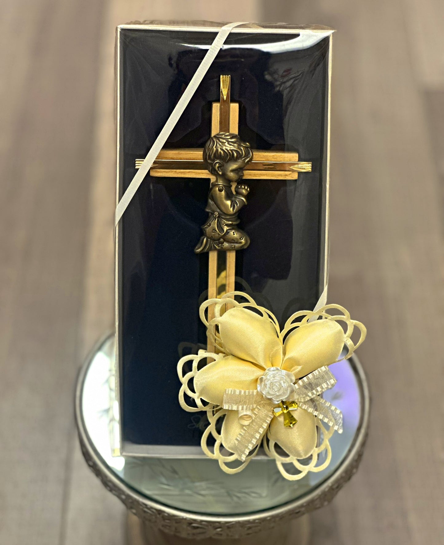 Baby Boy Cross Oak/Brass