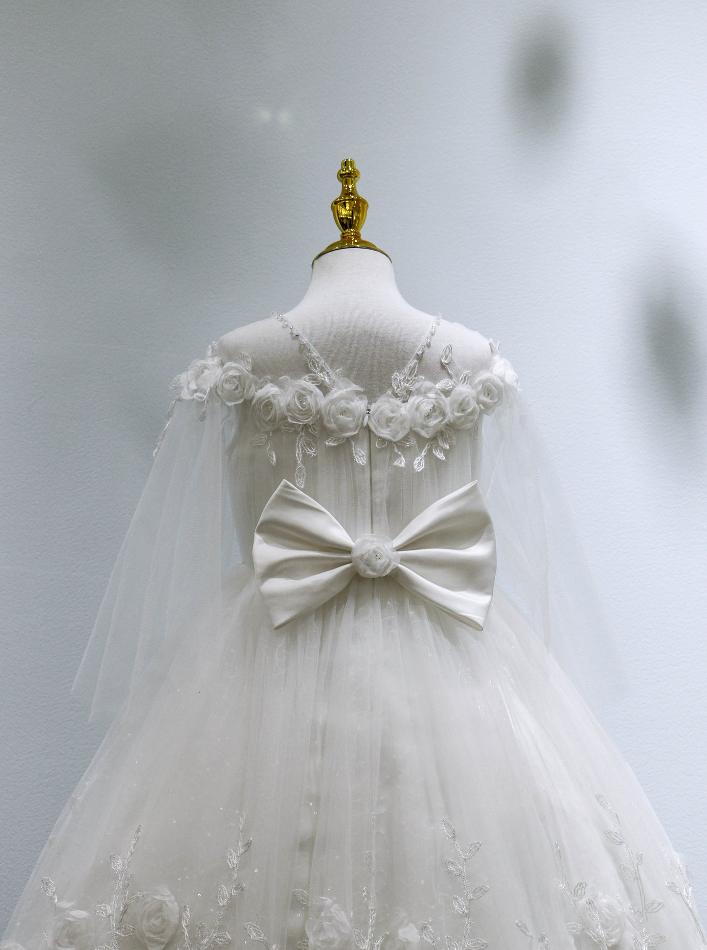 Girls Gown w/Rosette Trim, Tulle Sleeves