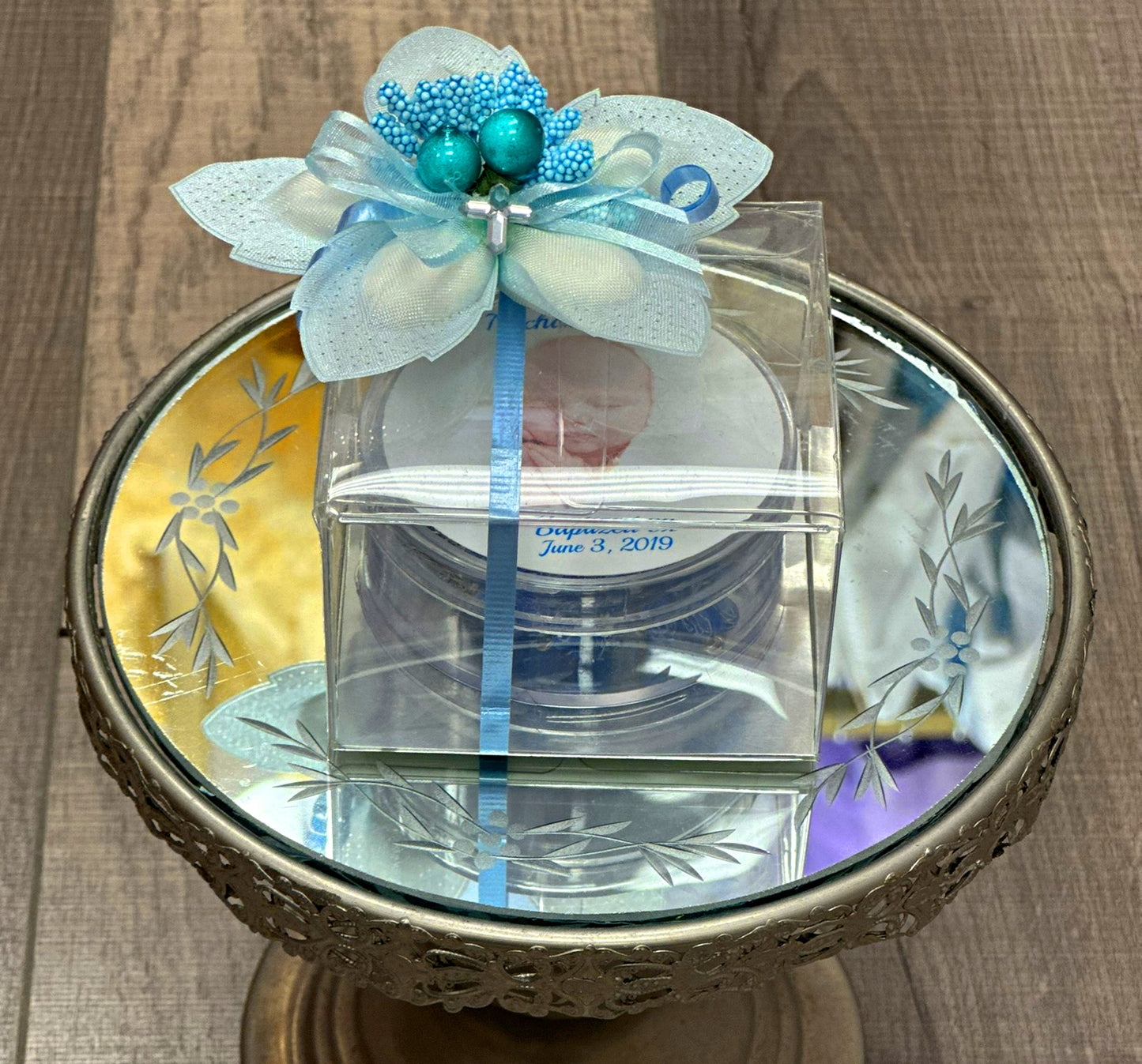 6mm Blue Rosebud Rosary w/Case