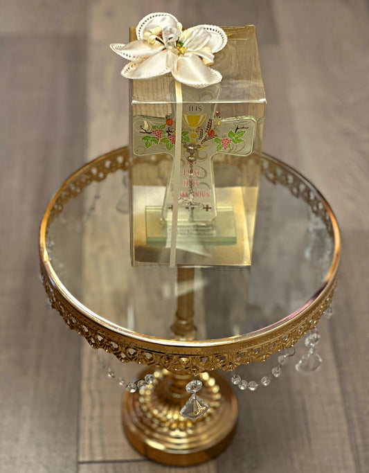 First Communion Glass Cross w/Decade Rosary